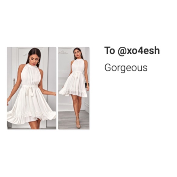 White Chiffon Flared Belted Mini Dress - Picture 7 of 9